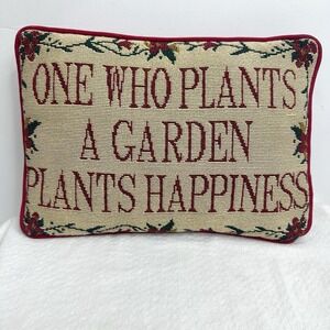 Vintage Decorative Gardener Tapestry Throw Pillow Garden plants Happiness Red